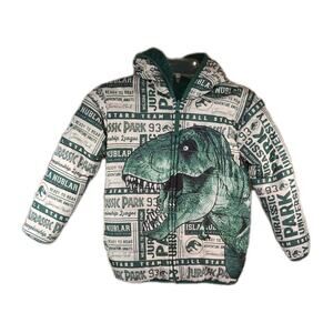 Jurassic World Park Boys 6 Green Hooded Reversible Sherpa Jacket Dino Coat